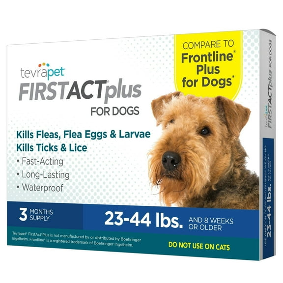 TevraPet FirstAct Plus Flea and Tick Prevention for Medium Dogs 23-44 lbs, 3 Monthly Doses, Topical Drops