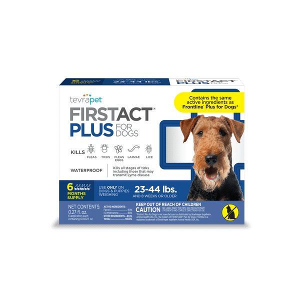 TevraPet FirstAct Plus Flea and Tick Prevention for Medium Dogs 23-44 lbs, 6 Monthly Doses, Topical Drops
