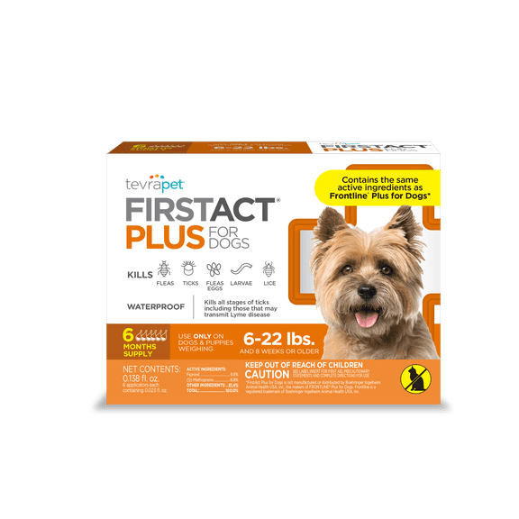 TevraPet FirstAct Plus Flea and Tick Prevention for Small Dogs 6-22 lbs, 6 Monthly Doses, Topical Drops