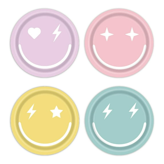 Tewess 48PCS Disposable Smile Face Plates AFN1Party Decorations 9"" Preppy Birthday Party Paper Plates Groovy Bachelorette Plates Dinner Dessert Plates Birthday Baby Shower Tableware