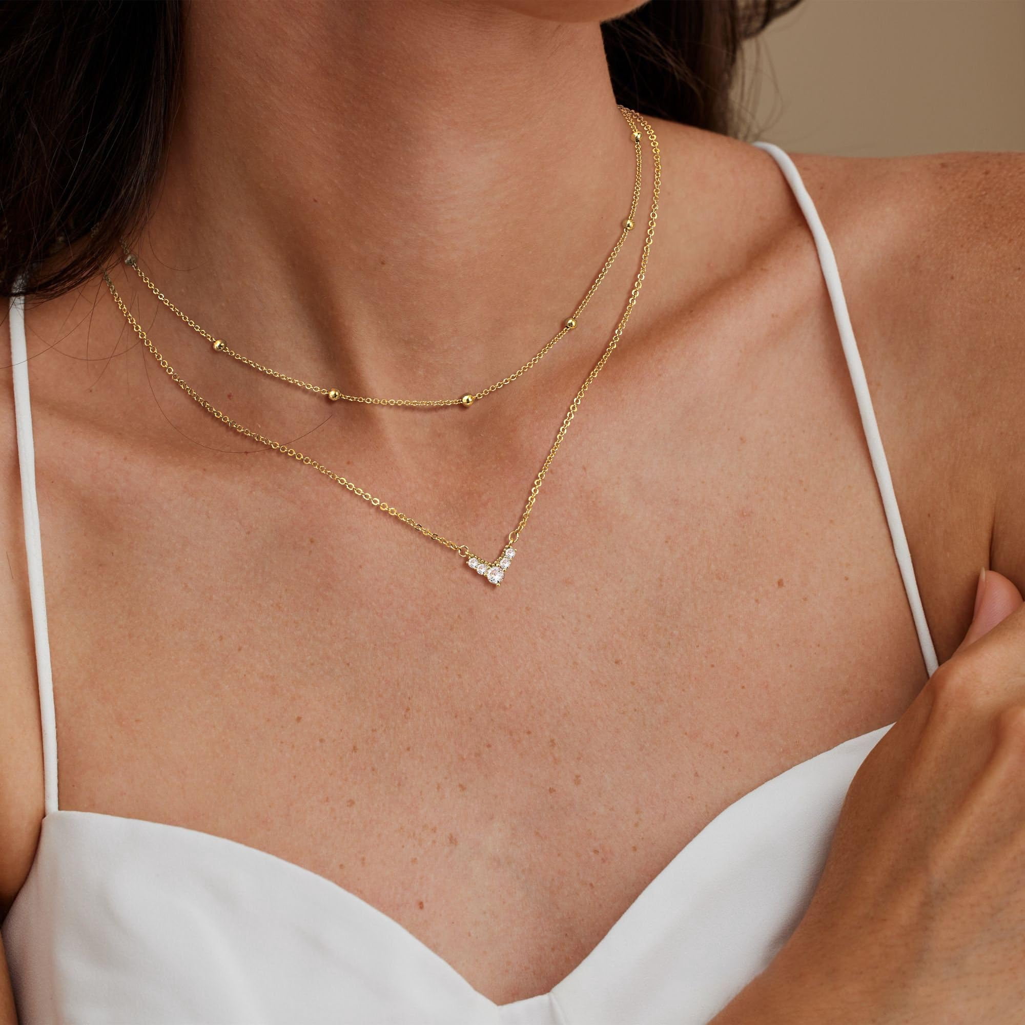 Dainty Layered Initial Necklace Set For Women - 14K Gold Plated Paperclip Chains With Hexagon Letter Pendant, Brass, 16" + 14" - View #7