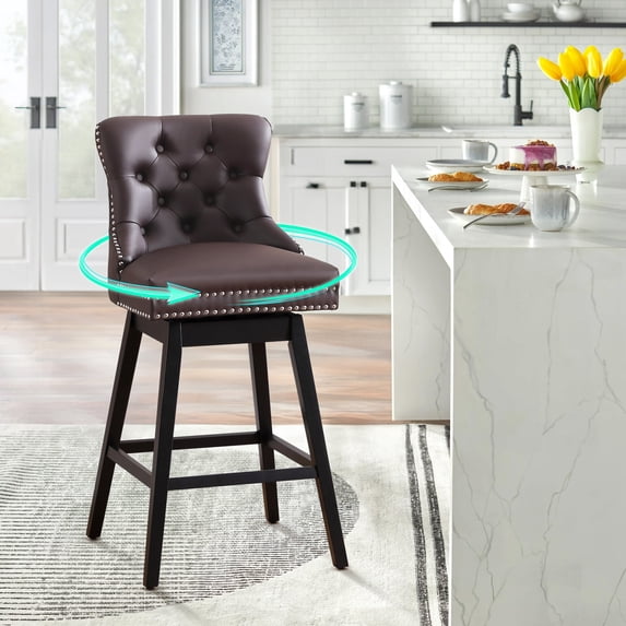 Tewloss 26" Swivel Bar Stools Leather Counter Height Chairs for Home Kitchen Dining, Brown