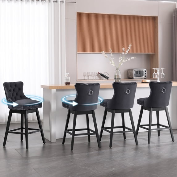 Tewloss 26" Swivel Bar Stools Set of 4 Velvet Counter Height Chairs for Home Kitchen Dining, Black