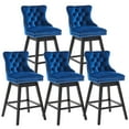 thumbnail image 1 of Tewloss 26" Swivel Bar Stools Set of 5 Velvet Counter Height Chairs for Home Kitchen Dining, Blue, 1 of 9