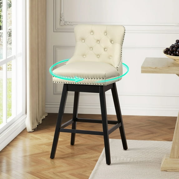 Tewloss 30" Swivel Bar Stools With Back Leather Bar Height Chairs for Home Kitchen, Beige