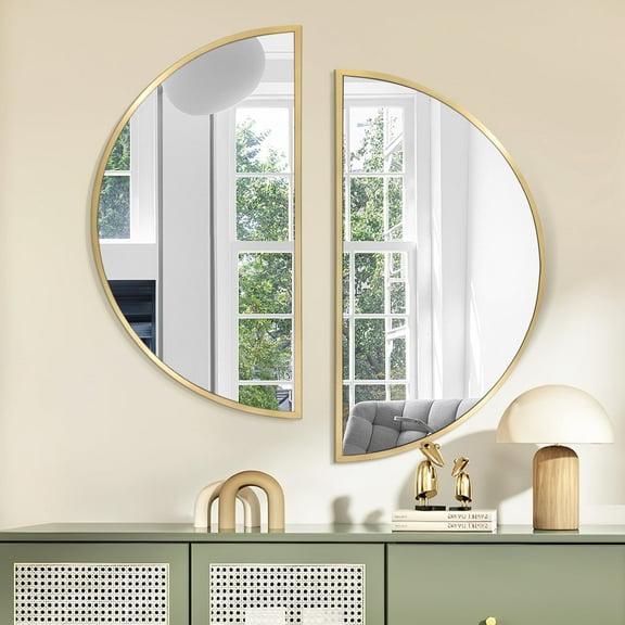 Tewloss DIY Bathroom Mirrors Half Circle Wall Mirror Sets 2PCS for Home Decor (Gold, M)