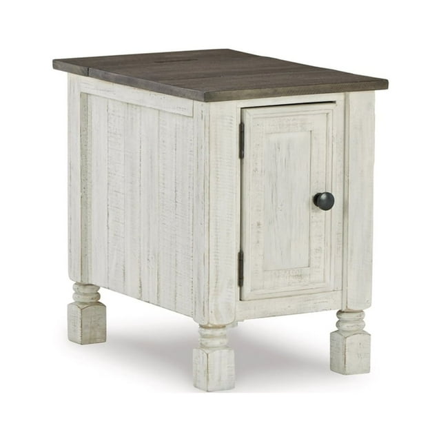 Tex 24 Inch Chairside End Table Gray Plank Surface USB Charger White - Saltoro Sherpi