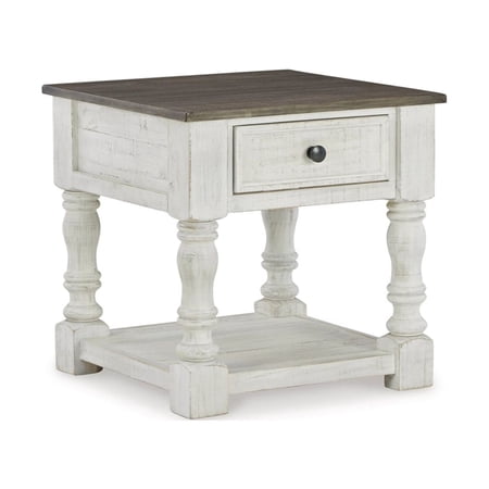 Tex 25 Inch Square Side End Table Gray Plank Style Surface White Base - Saltoro Sherpi