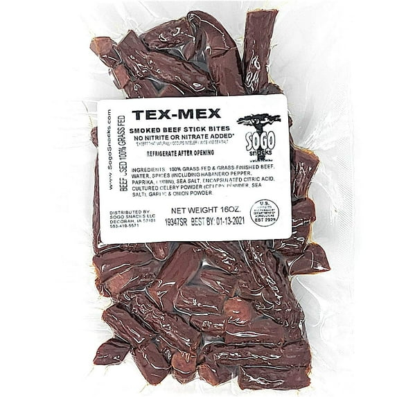 Tex-Mex, Sogo Snacks, No Sugar, 100% Grass-fed & Grass-finished, Non-GMO Beef Bites. No Added Nitrates, Gluten, Soy, MSG, Dairy, Nuts, or Eggs. Keto & Paleo Friendly (Tex-Mex, 16-oz, 1-Package)