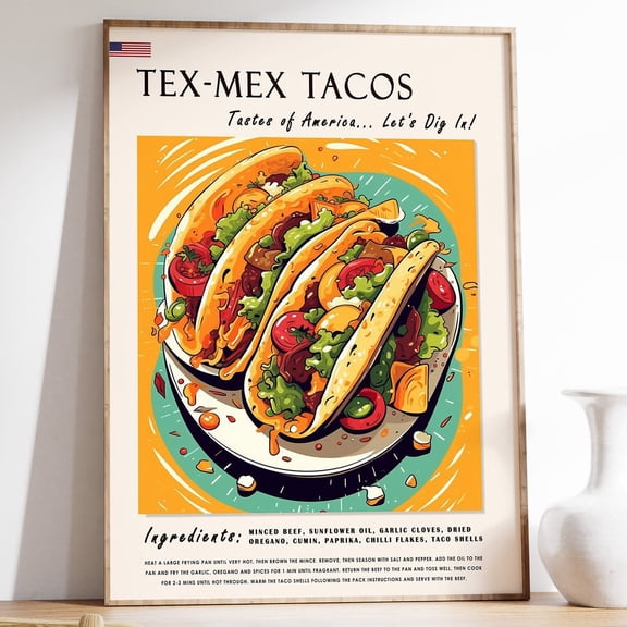 Tex Mex Tacos American Kitchen Food Poster UNFRAMED PAPER POSTER, Home Decor