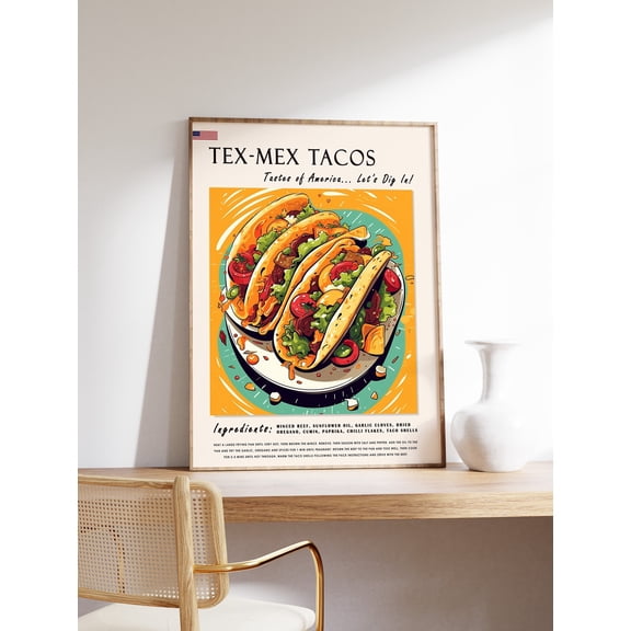 Tex Mex Tacos Poster, USA Food Art, Kitchen Decor, Poster Only