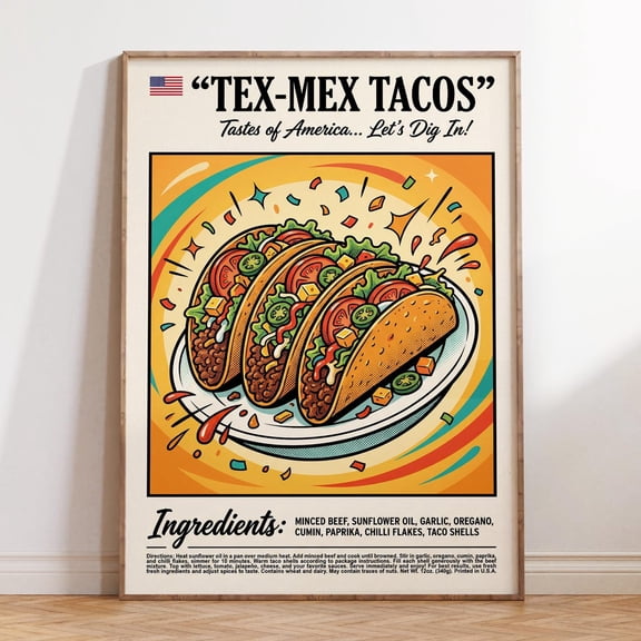 Tex Mex Tacos Recipe Kitchen Poster Unframed Paper Print