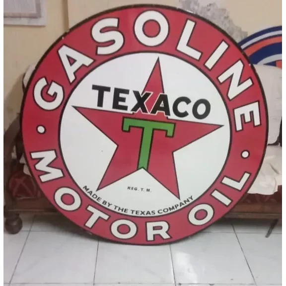 Texaco Motor Oil Porcelain Enamel Heavy Metal Sign 48 Inches Double Side TC