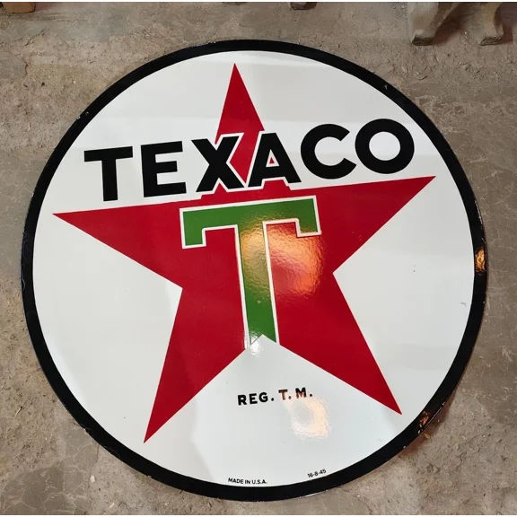 Texaco Wht Pure Porcelain Enamel Heavy Metal Sign 42 inches Double Side
