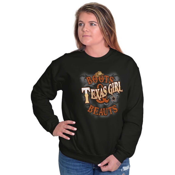 Texan Boots and Beauts Funny Texas Women Crewneck Sweatshirt Brisco Brands S