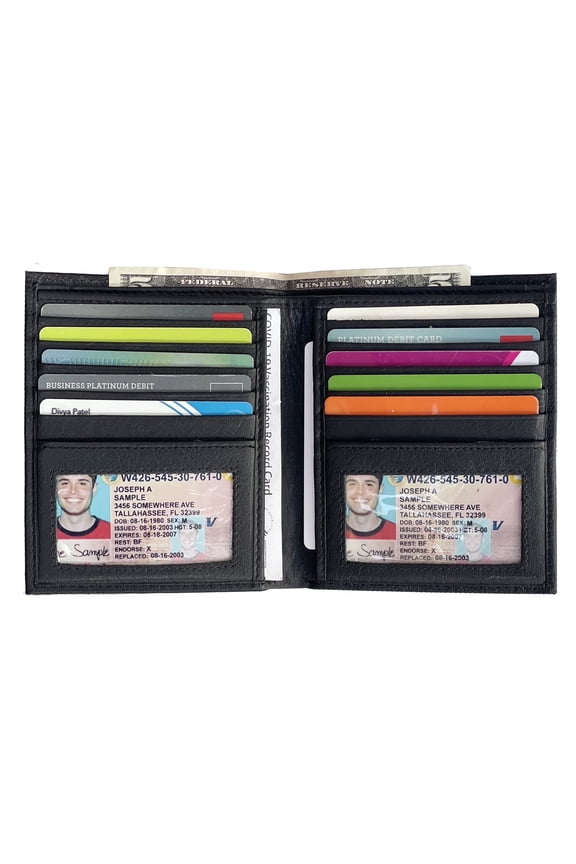 European Hipster Large Credit Card Holder Bifold Mens Wallet Black