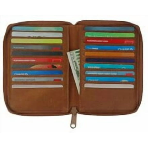 Texan Bull Genuine Leather Zippered Credit Card Wallet Organizer for Womens