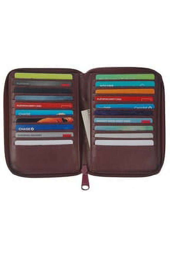 Genuine Leather Zippered Credit Card Wallet Organizer for Womens