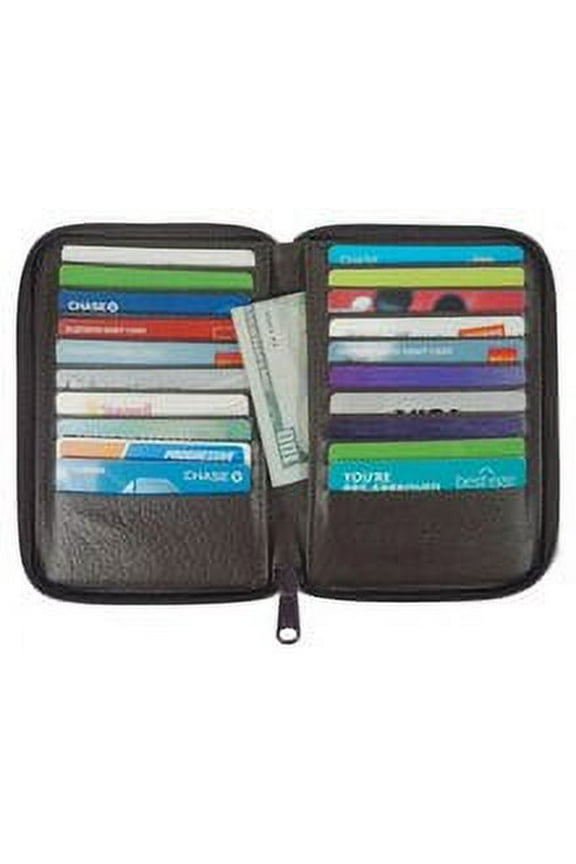Genuine Leather Zippered Credit Card Wallet Organizer for Womens