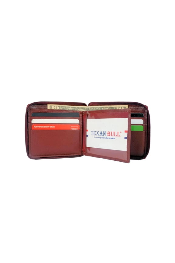 RFID Signal Blocking Leather Bifold Credit Card Holder Zipper Men's Wallet