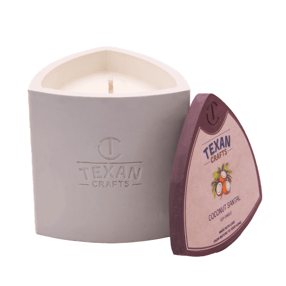 Texan Crafts Coconut Santal Container Candle, Mica Collection, 100% Natural Soy Wax, Hand Crafted, Decorative Jar