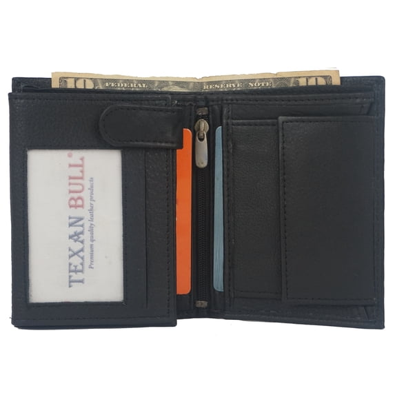 TexanBull Men's Cowhide Leather Large European Trifold Wallet Hipster