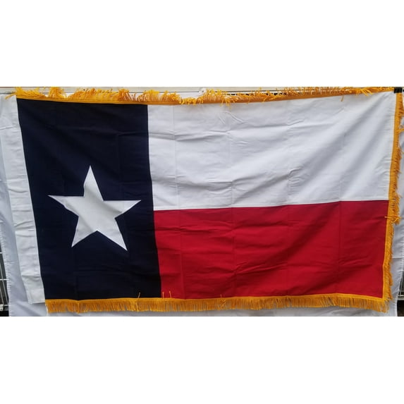 Texas 3'x5' Embroidered Flag ROUGH TEX® Cotton with Gold Fringe & Sleeve