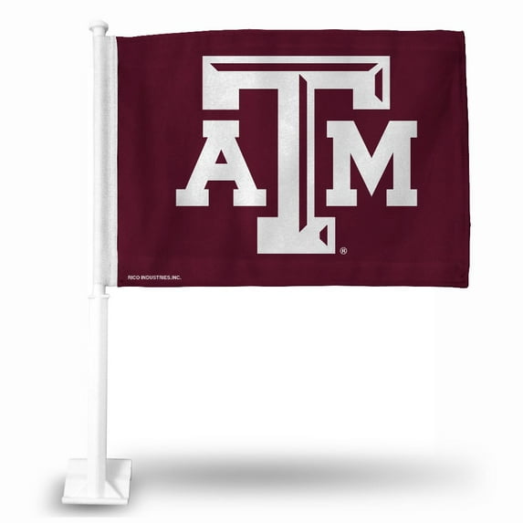 Texas A&M Aggies Standard Double Sided Car Flag - 16" x 19" - Strong Pole that Hooks Onto Car/Truck/Automobile