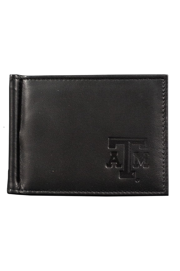 Texas-A&M-Aggie's Genuine Black Leather Money Clip Wallet RFID Blocking