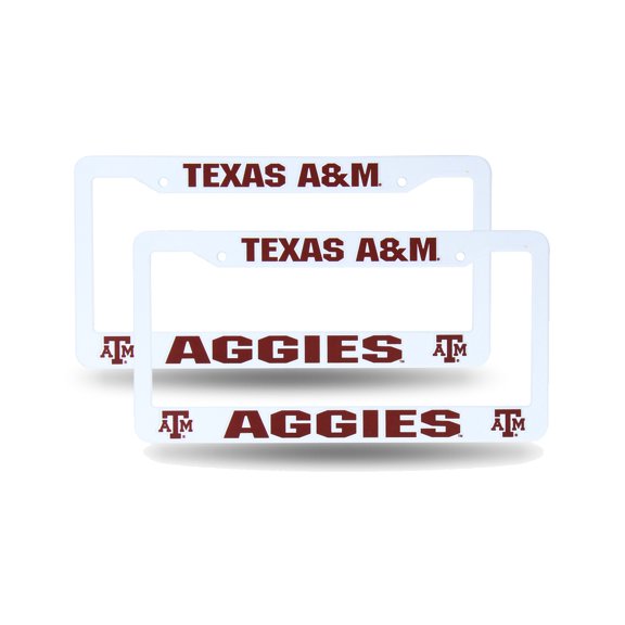 Texas-A&M-Aggie's Raised Letter White Plastic License Plate Frame Set