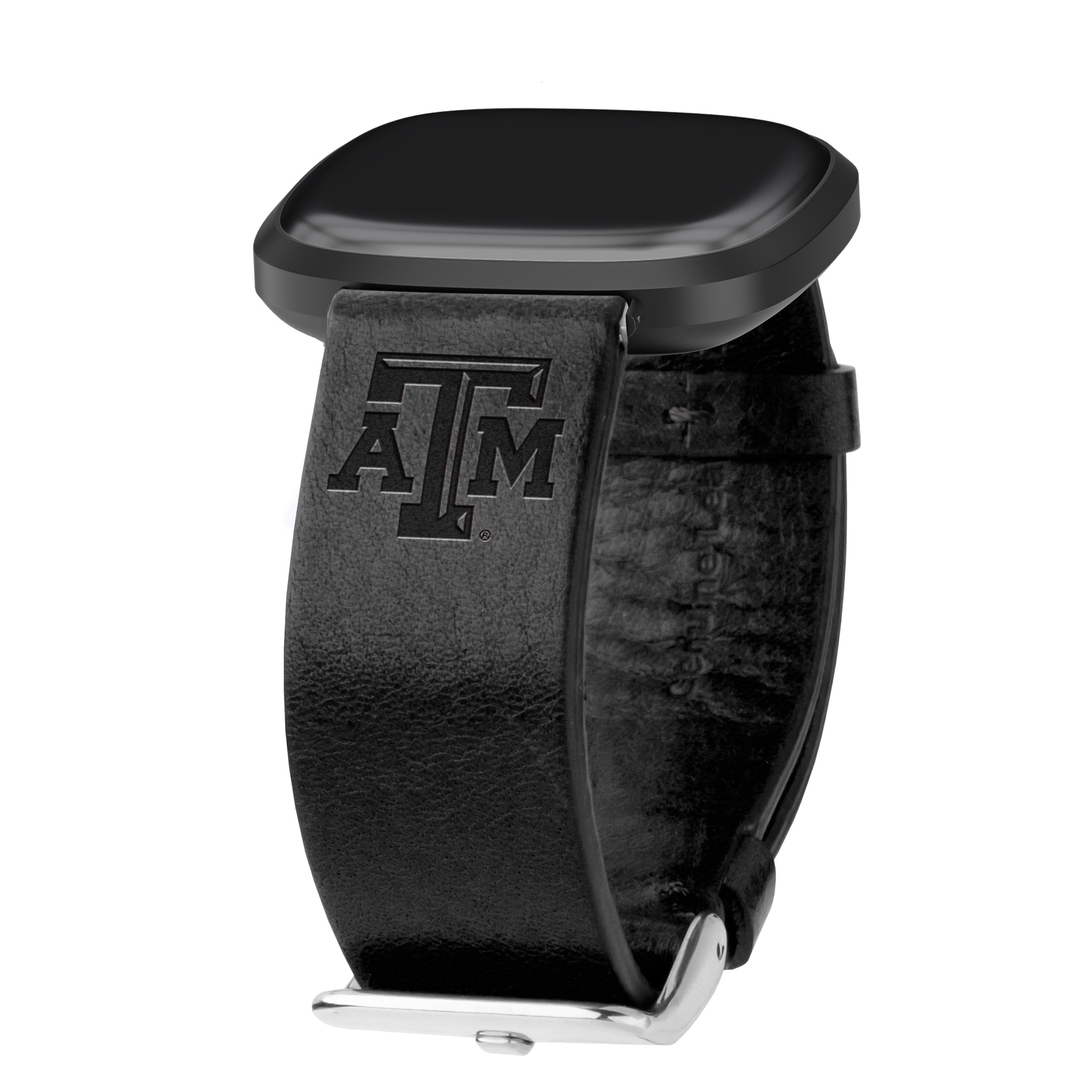 Texas A&M Premium Leather Unisex Watch Band for FitBit Versa 3 and Sense (Short Black) by Affinity Bands