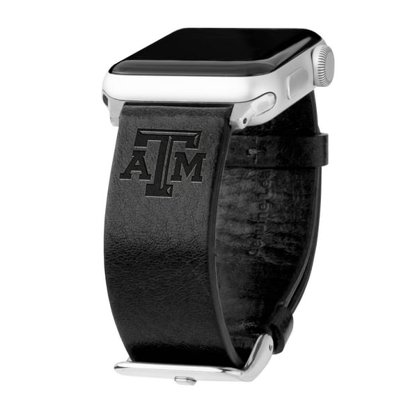 Texas A&M Premium Leather Unisex Watch Band for Apple Watch - 38/40/41mm (42mm Series 10) Short Black by Affinity Bands