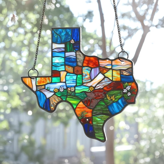 Texas Acrylic Ornament,Texas Window Hanging,Northern Mockingbird,Bluebonnet Home Decor,Texas Map,Texas Gift,Texas State Flower,Texas Travellers