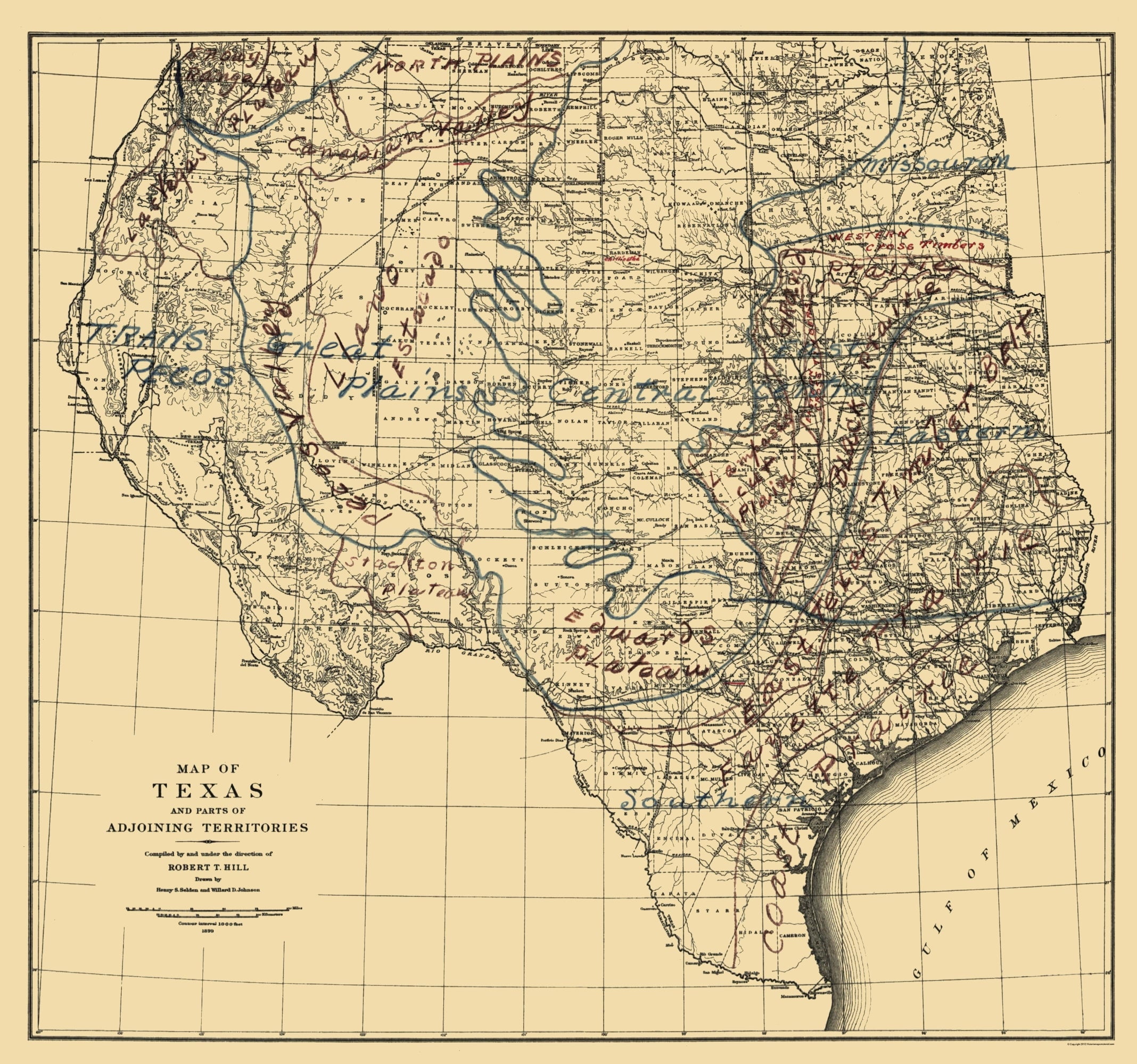 Historic State Map - Texas Adjoining Territories - Graham 1899 - 23 x ...