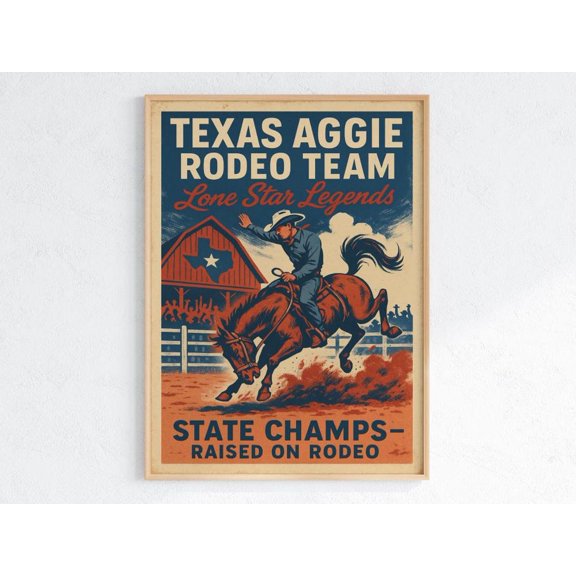 Texas Aggie Rodeo Team Lone Star Legends State Champs Print Vintage Western Cowboy Wall Art Rodeo