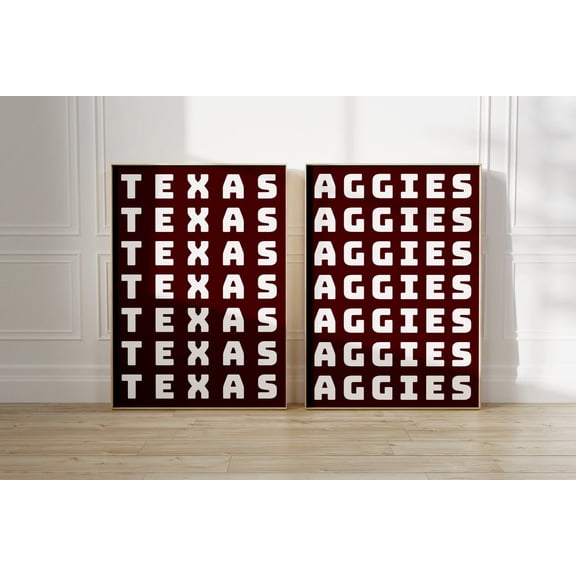 Texas Aggies Wall Art Print Set Of 2 With Maroon College Dorm Decor