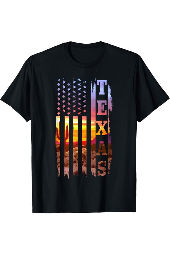 Texas American Flag Pride Landscape Cactus Patriotic Gift T-Shirt