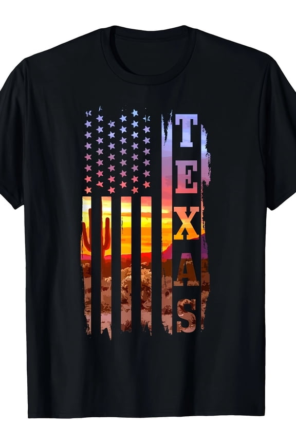 Texas American Flag Pride Landscape Cactus Patriotic Gift T-Shirt