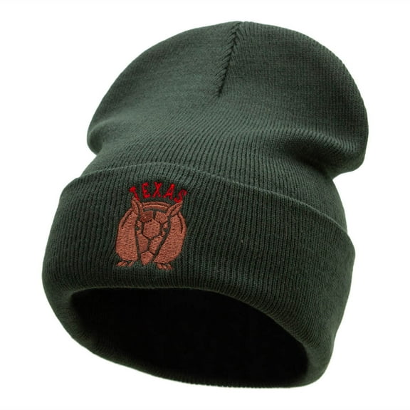 Texas Armidillo Embroidered 12 Inch Knitted Long Beanie - Olive OSFM