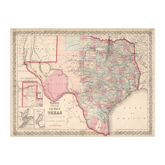 Texas Art, 1861 Vintage Map of Texas History Wall Decor Gift, Old Texas Map - 36" x 24" Unframed Print