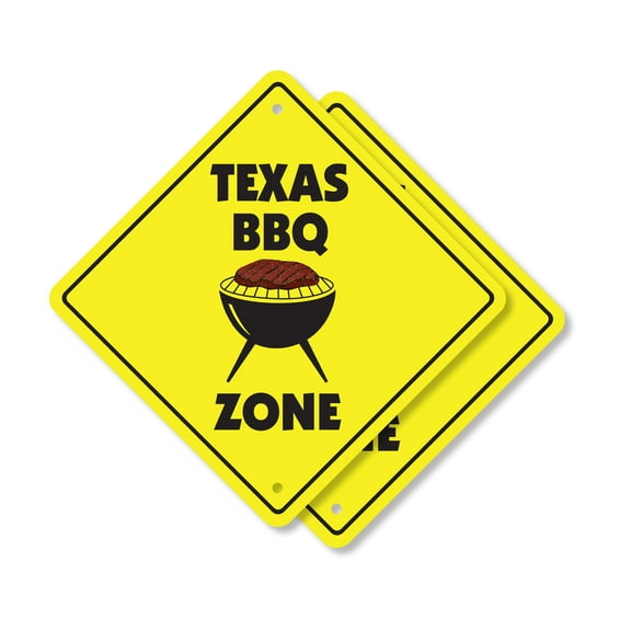 Texas BBQ (2 Pack) Plastic Crossing Sign - 12 Inch X 12 Inch Xing Sign Gift Food Barbecue Grilling Meat Party Rustic Decor Festival Outdoor Event Fun