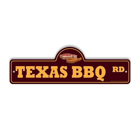 Texas BBQ Plastic Street Sign - 6 Inch X 18 Inch Gift Food Barbecue Grilling Meat Party Rustic Decor Festival Outdoor Event Fun