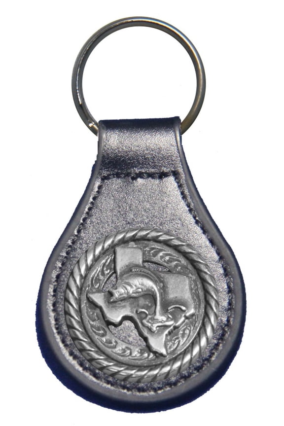Texas Bass Fishing leather key fob or keychain Black