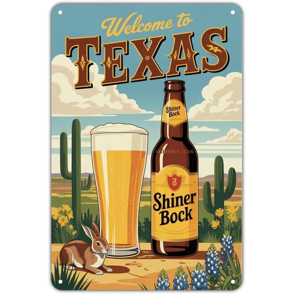 Texas Beer tin sign, Vintage Shiner Bock Metal Sign print Aesthetic Room Decoration for Home Bedroom Kitchen Bar Coffee Bathroom Indoor Outdoor Wall Decor, 8 X 12 IN