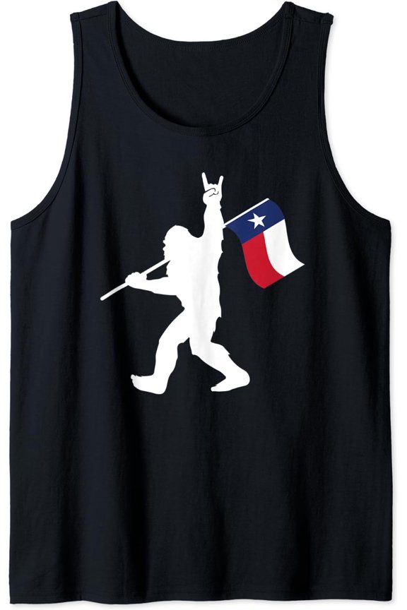 Texas Bigfoot Neanderthal Thinking State Flag Tank Top Size S-3XL