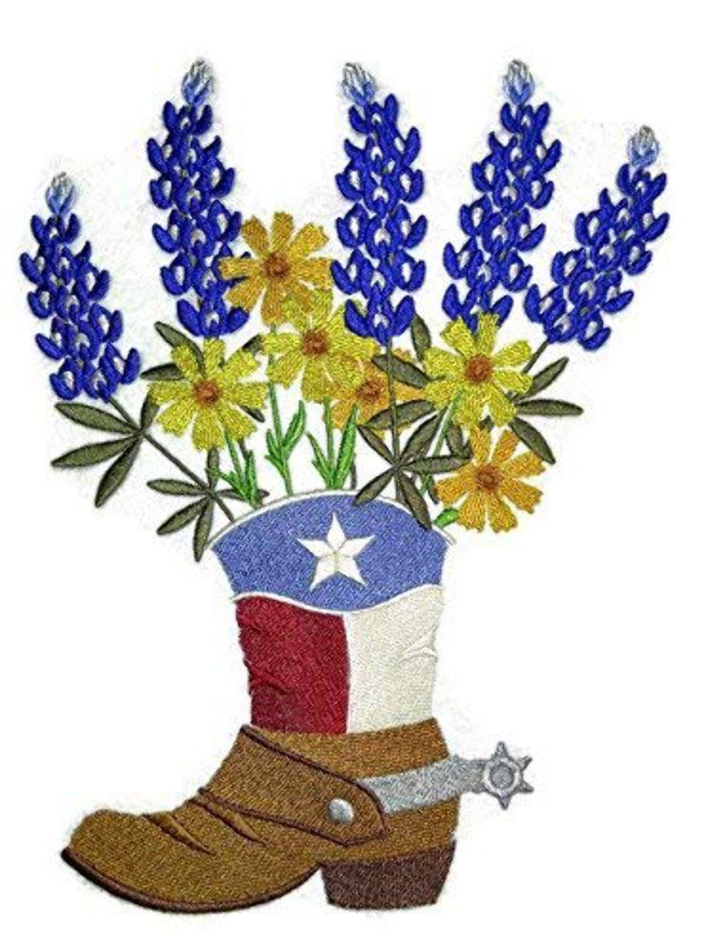 Texas Blooms in Cowboy Boot[] Embroidered Iron on/Sew Patch 6.9"9"]