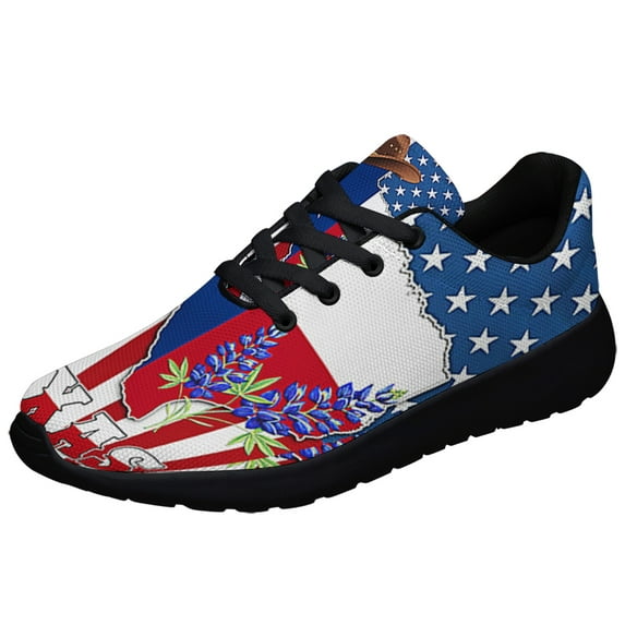 Texas Bluebonnet American flag Shoes Sneakers Black Size 10