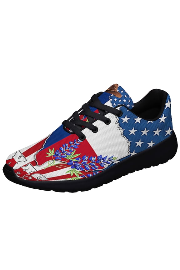 Texas Bluebonnet American flag Shoes Sneakers Black Size 8