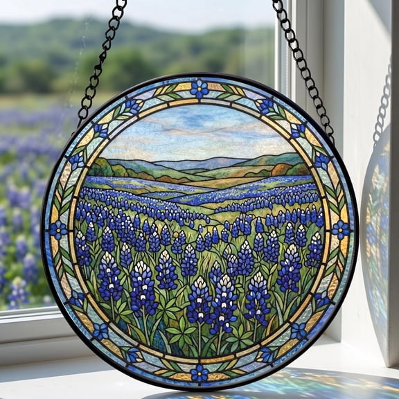Texas Bluebonnet Faux Stained Glass Acrylic Suncatcher, Window Hanging Decor, Gift for Mom Grandma