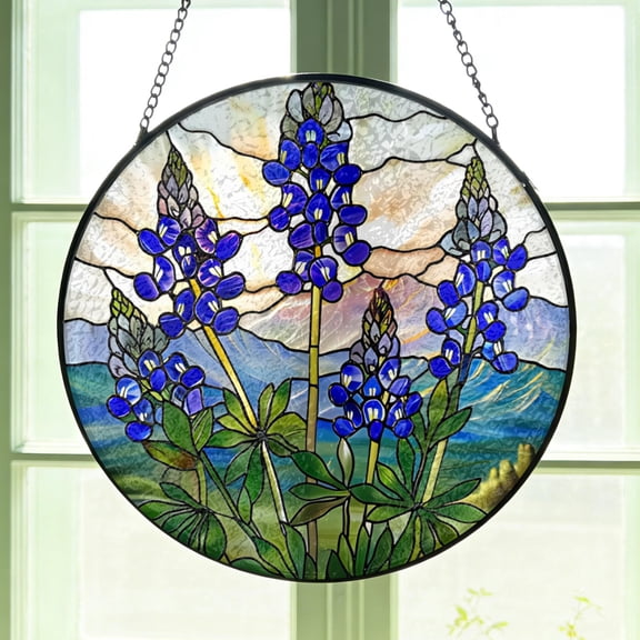 Texas Bluebonnet Faux Stained Glass Acrylic Suncatcher, Window Hanging Decor, Gift for Mom Grandma